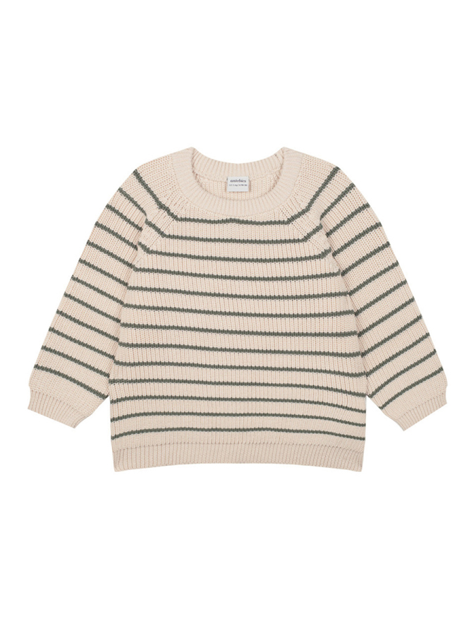 Yeşil Krem Çizgili Triko Erkek Çocuk Kazak - 1