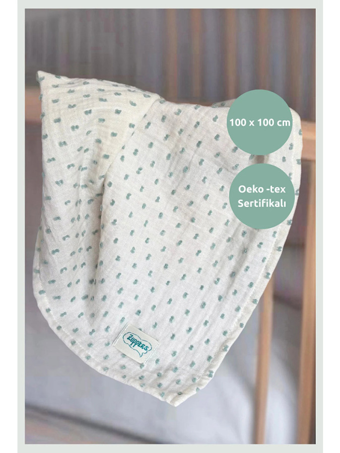 Yeşil Ponponlu Bebek Müslin Örtü - Battaniye - 1