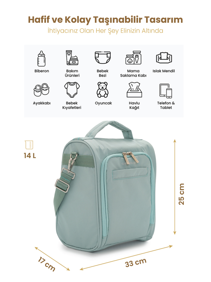 Yeşil SnapPack Çok Fonksiyonlu Çapraz Anne Çantası - 2