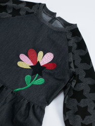 Yıldız Desenli Denim Kız Elbise - 5