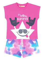 Yıldızlı Batik Kız Çocuk T-shirt Şort Takım - Thumbnail