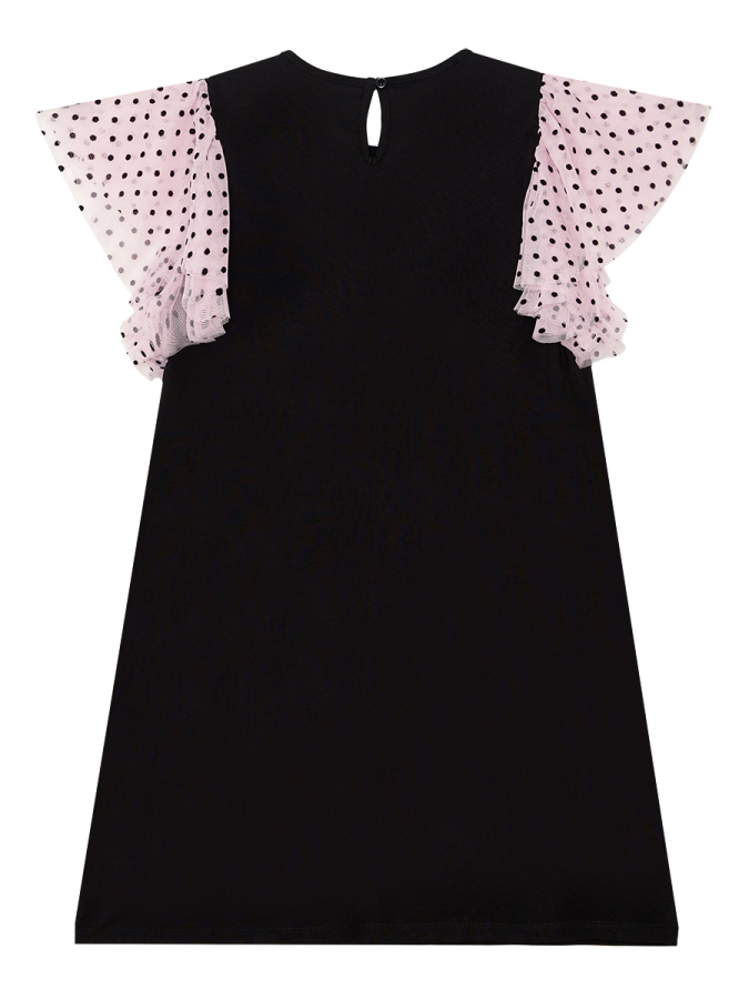 Kuğu Kız Çocuk Tüllü Fırfırlı Puantiyeli Kız Siyah Elbise - 4