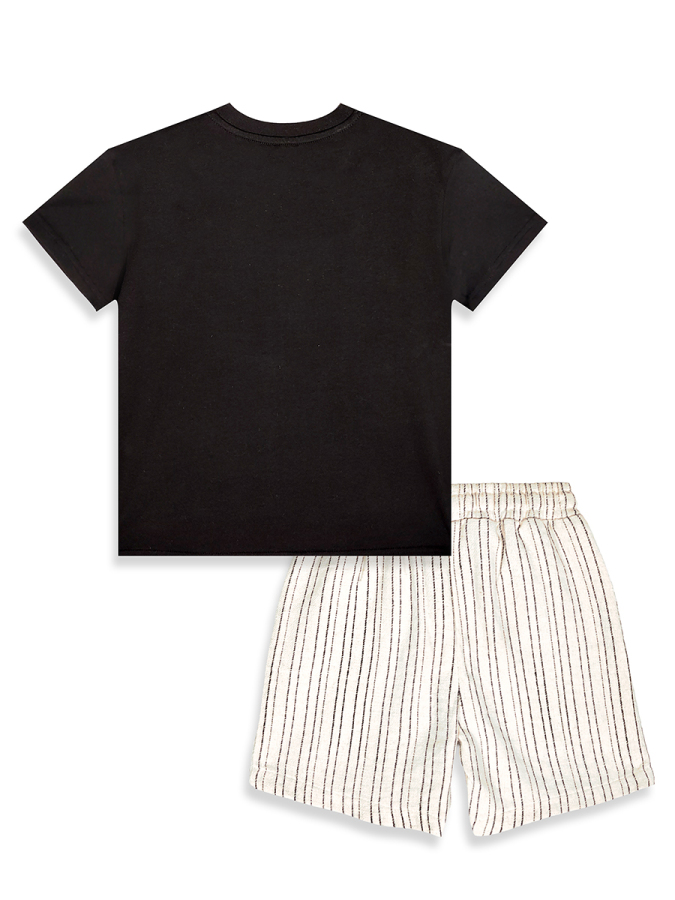 Erkek Çocuk Takım Zebra Baskılı Pamuk T-Shirt Ve Çizgili Dokuma Şort Yazlık Takım - 6