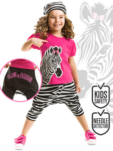 Zebra Fashion Kız Çocuk T-shirt Kapri Şort Takım - Denokids