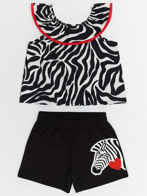 Zebra Girl Poplin Blouse&Shorts Set