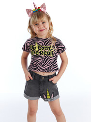 Zebra Girl T-shirt&Denim Shorts Set - Thumbnail