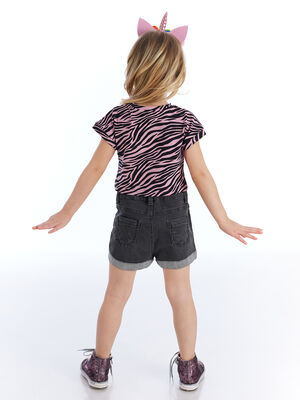 Zebra Girl T-shirt&Denim Shorts Set