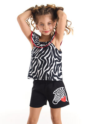 Zebra Poplin %100 Pamuk Kız Çocuk Bluz Siyah Şort Takım