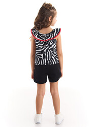 Zebra Poplin %100 Pamuk Kız Çocuk Bluz Siyah Şort Takım - Thumbnail