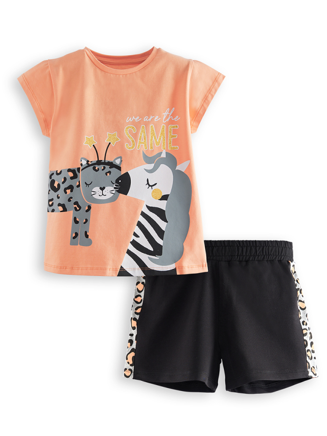 Zebra ve Leo Kız Çocuk T-shirt Şort Takım - 3