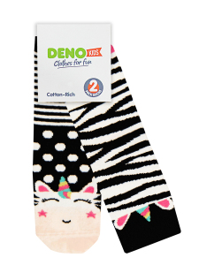 Kız Çocuk Zebra Desenli Pamuklu Siyah 2'li Paket Çorap 2-9 Yaş - 4