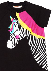 Zebracorn Siyah Sarı Fırfılı Kız Çocuk Yazlık T-Shirt Tunik Tayt Takım - 9