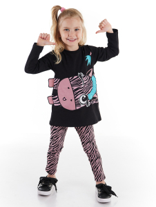 Zıpır Zebra Kız Çocuk Tunik Tayt Takım - Denokids